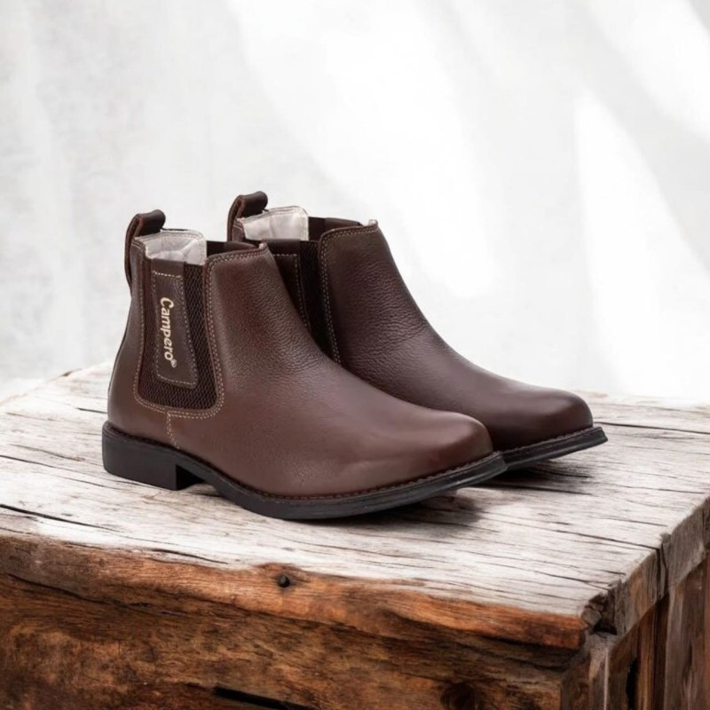 BOTINA CAMPERO MASCULINA CONFORT EM COURO LEGÍTIMO SOLADO COPA GEL COR PINHÃO REF 129 BOTINA CAMPERO MASCULINA CONFORT EM COURO LEGÍTIMO SOLADO COPA GEL COR PINHÃO REF 129