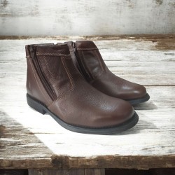 BOTINA CAMPERO MASCULINA COM ZÍPER CONFORT EM COURO LEGÍTIMO SOLADO GEL  COR PINHÃO REF 149