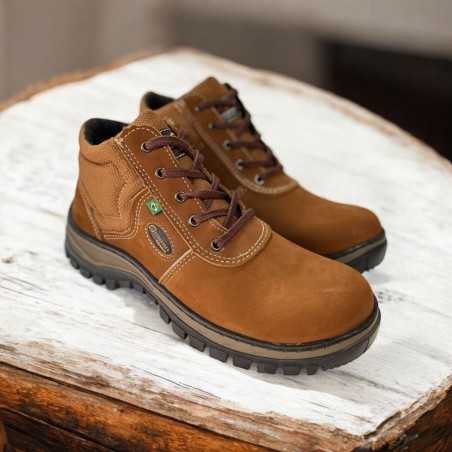 COTURNO ECOSAFETY ADVENTURE E TRILHA UNISSEX EM COURO COM C.A PS-195 AP-200 COR NOBUCK FERRUGEM