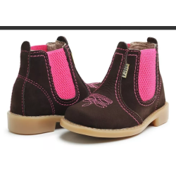 BOTINA F1000 MENINA C/ ELÁSTICO NOBUK CAFÉ/ROSA REF 1004