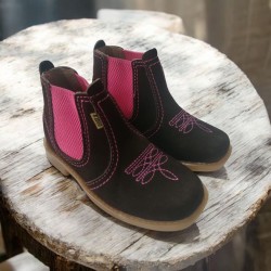 BOTINA F1000 MENINA C/ ELÁSTICO NOBUK CAFÉ/ROSA REF 1004