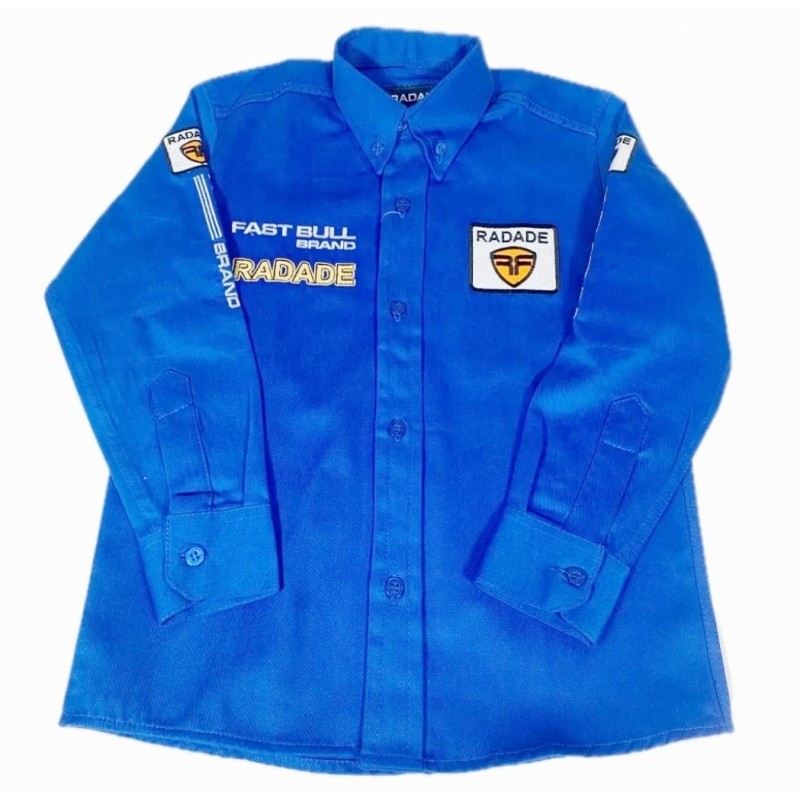 CAMISA RADADE M/L BORDADA INFANTIL MENINO AZUL REF BRANDS